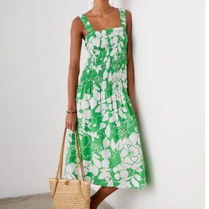 RAILS SEVILLE FLORAL PRINT SMOCKED MIDI COTTON POPLIN DRESS sz XL